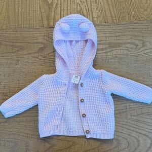 Newborn Girl Carter's Pink Hooded Knit Sweater with Ears EUC